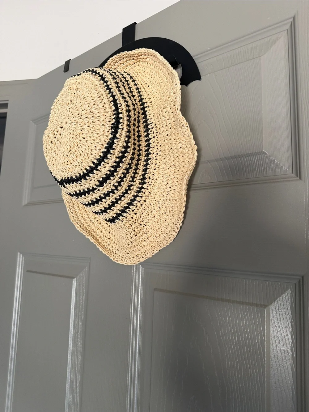 Kids Straw Sun Hat with Black Stripe - Lightweight Beach Hat